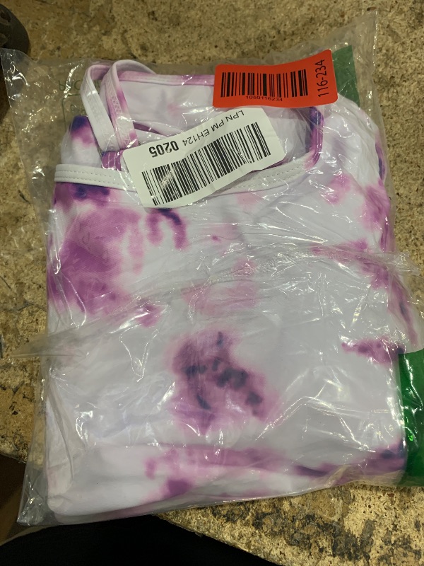 Photo 1 of High Waisted Bikini Swimsuits for Women Tie Dye Bandeau Sports Crop Top Modest Swimwear Two Piece Bathing Suits,Purple,XL