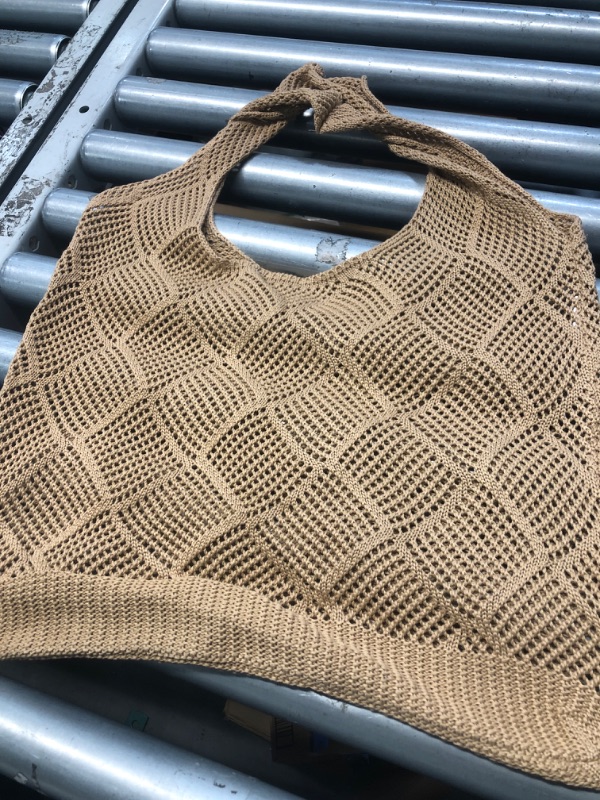 Photo 1 of (see all images) Beach Tote bag Crochet Summer Beach Bag for Women Aesthetic Mesh Tote Bag Hippie Bag Knit Bag (A-khaki, Medium)