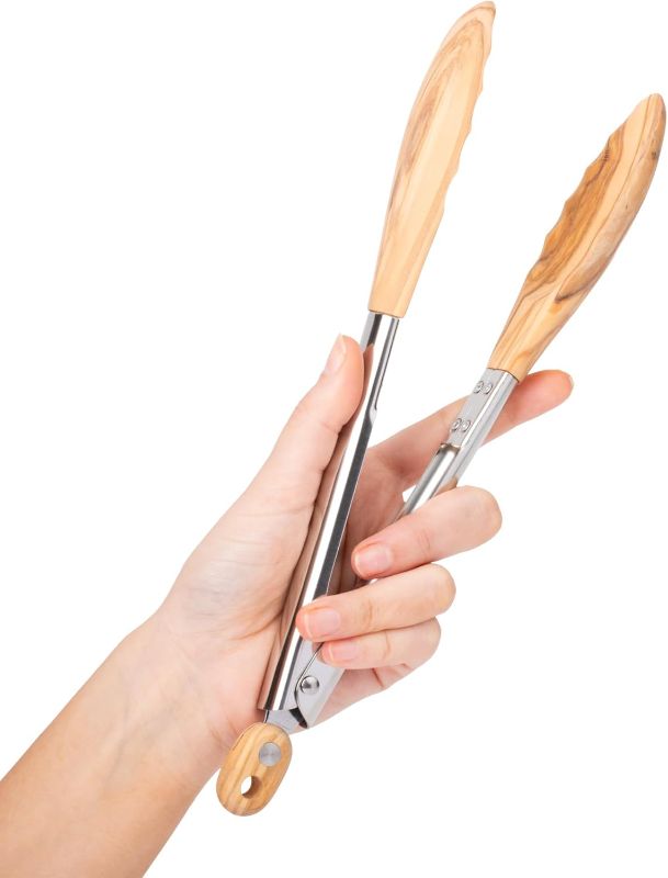 Photo 1 of 
Salt & York Wooden Tongs Kitchen Long handle with non-Slip Grip for Cooking, Salad, Serving Food, Grilling - 11 Inch - Set of 1 (Olive)
