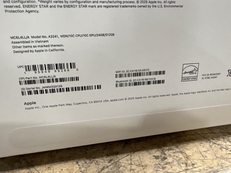 Photo 1 of * LOCKED * Apple 2025 MacBook Air 15-inch Laptop with M4 chip: Built for Apple Intelligence, 15.3-inch Liquid Retina Display, 24GB Unified Memory, 512GB SSD Storage, 12MP Center Stage Camera, Touch ID; Midnight