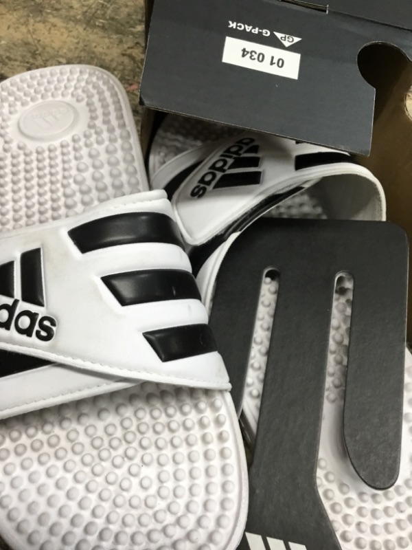 Photo 1 of adidas Unisex Adissage Slides Sandal, White/Black/White, 10 US Men