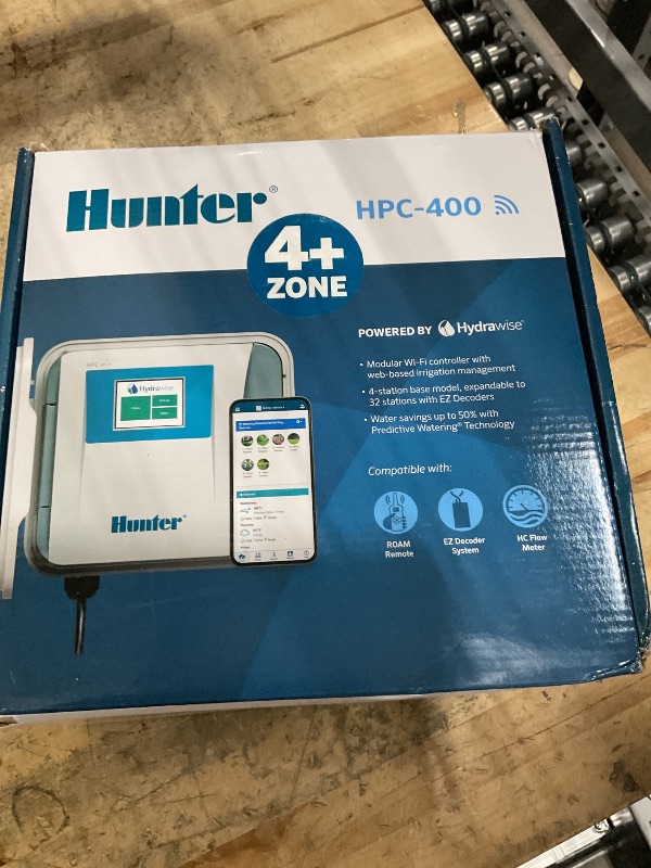 Photo 1 of **ISSUES WITH APP WORKING WITH ITEM** Hunter Hydrawise HPC400 Smart WiFi Irrigation Controller for Lawns and Gardens, 4 Zone, Expandable to 16 Zones, Weather Based, App Controlled Sprinkler System