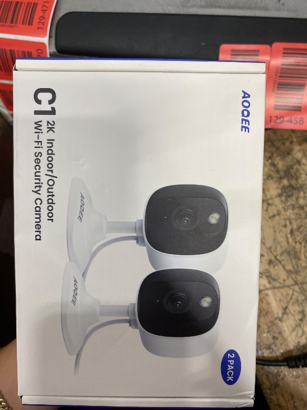 Photo 1 of AOQEE 2K Cameras for Home Security-Outdoor/Indoor Camera for Dog/Cat/Pet/Nanny/Baby, Color Night Vision, White Light, Siren, 24/7 SD Recordings, Works with Alexa/Google Home, C1-White-2P (2.4Ghz WiFi)