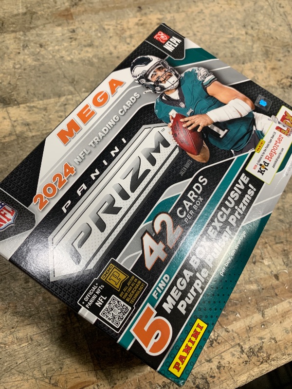 Photo 1 of **Read Notes** 2024 Panini Prizm Football Hobby Mega Trading Card Box (5 Mega Box Exclusive Purple Pulsar Prizms!)