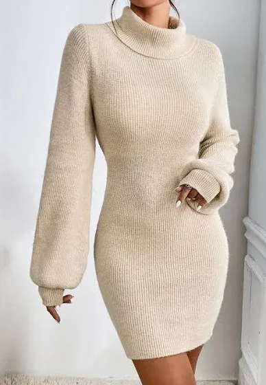 Photo 1 of * USE PHOTO FOR REFRENCE* SHEIN Frenchy Turtleneck Ribbed Knit Sweater Dress Without Belt 