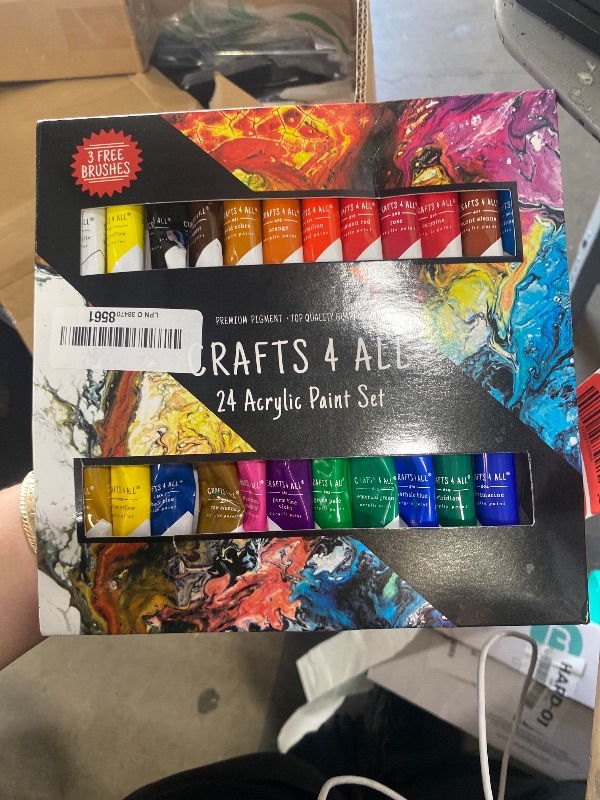 Photo 1 of Acrylic Paint Set for Adults and Kids - 24-Pack of 12mL Paints for Canvas, Wood & Ceramic w/ 3 Art Brushes - Non-Toxic Craft Paint Sets - Stocking Stuffers for Girls and Boys
