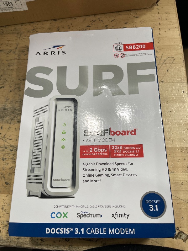 Photo 1 of ****PARTS ONLY*****ARRIS (SB8200) - Cable Modem - Fast DOCSIS 3.1 32x8 Gigabit Cable Modem , Approved for Comcast Xfinity, Cox, Charter Spectrum, & more | 1 Gbps Max Internet Speed, 4 OFDM Channels - (No Built-in Wifi)
