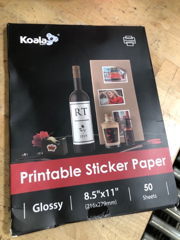 Photo 1 of (50 Sheets) Koala Glossy Sticker Paper for Inkjet Printer, Printable Sticker Paper White, 8.5x11 Inch Self-Adhesive Photo Sticker Printer Paper