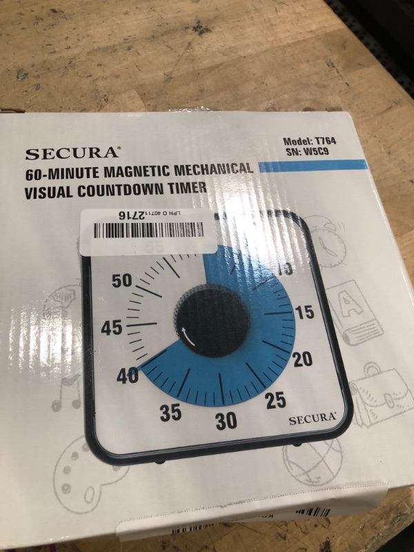 Photo 1 of Secura 60-Minute Visual Countdown Timer, 7.5-Inch Oversize Classroom Visual Timer for Kids and Adults, Durable Mechanical Kitchen Timer Clock with Magnetic Backing (Blue)