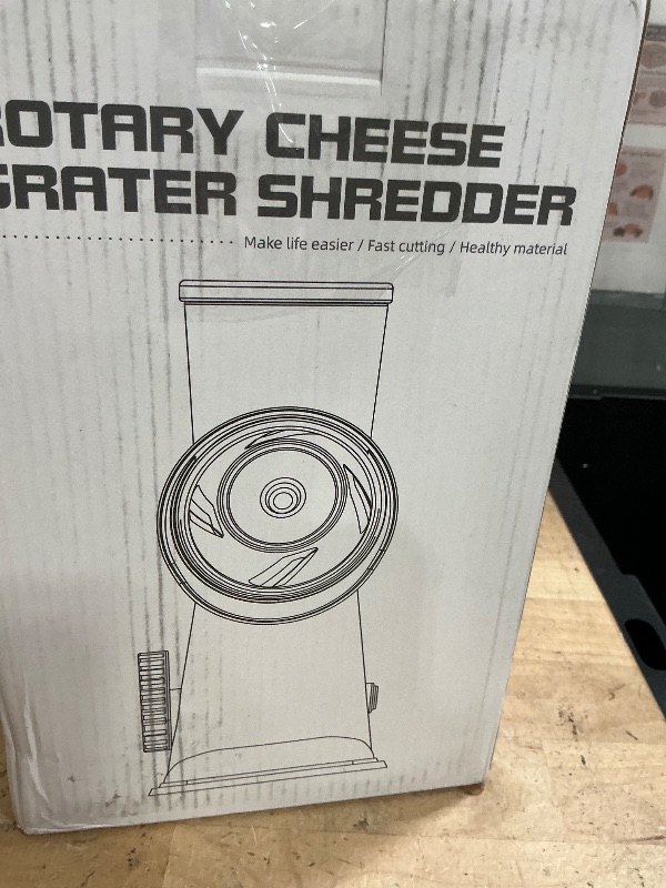 Photo 1 of ***********MISSING HANDLE*************
Badelite Cheese Grater Hand Crank Rotating Cheese Shredder Stainless Steel Vegetable Slicer Grater for Kitchen 3 Blades for Cheese, Carrot, Cucumber, Nuts, Chocolate, White