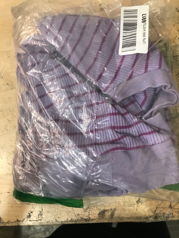 Photo 1 of (MED) (BAGGED) Wenrine Womens Striped Mini Dress Casual Zipper V Neck Cap Sleeve Collared Loose Summer Knit Dresses Violet