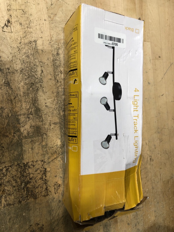 Photo 1 of Unicozin LED 4 Light Track Lighting Kit, Black 4 Way Ceiling Spot Lighting, Flexibly Rotatable Head, Track Light Included 4 x LED GU10 Bulb (4W, Daylight White 5000K, 400LM)