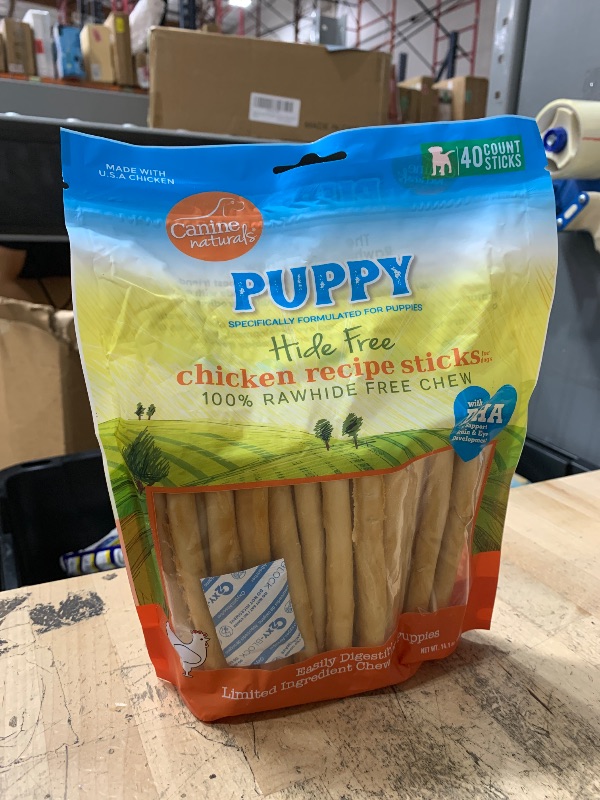 Photo 1 of  Best By; 10/31/2026 Canine Naturals Puppy Chicken and Rice Chew - Rawhide Free Puppy Treats - Made with USA Chicken - All-Natural & Easily Digestible - 40 Pack of 5-Inch Sticks for Puppies