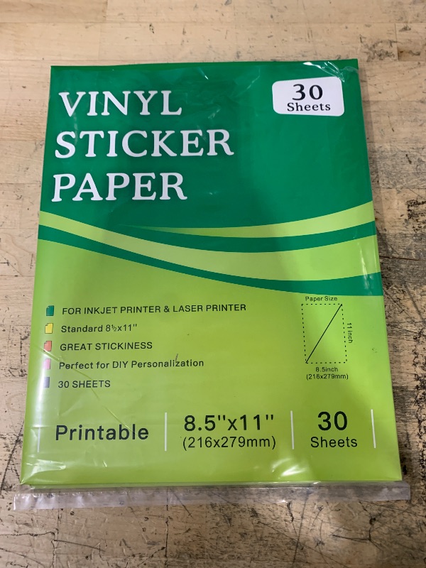 Photo 1 of 2Packs of 30 Sheets Premium Printable Vinyl Sticker Paper for Inkjet Printers, Matte White 8.5x11" Inkjet Vinyl Sticker Paper Waterproof, Dries Quickly, Vivid Colors, Tear Resistant, Great for Cutting Machines