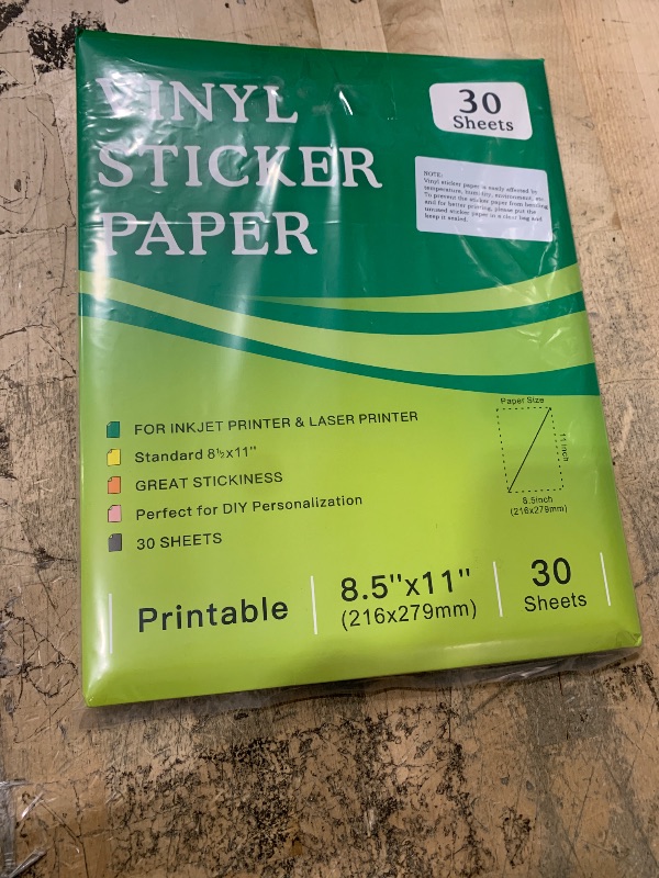 Photo 1 of 2Packs of 30 Sheets Premium Printable Vinyl Sticker Paper for Inkjet Printers, Matte White 8.5x11" Inkjet Vinyl Sticker Paper Waterproof, Dries Quickly, Vivid Colors, Tear Resistant, Great for Cutting Machines