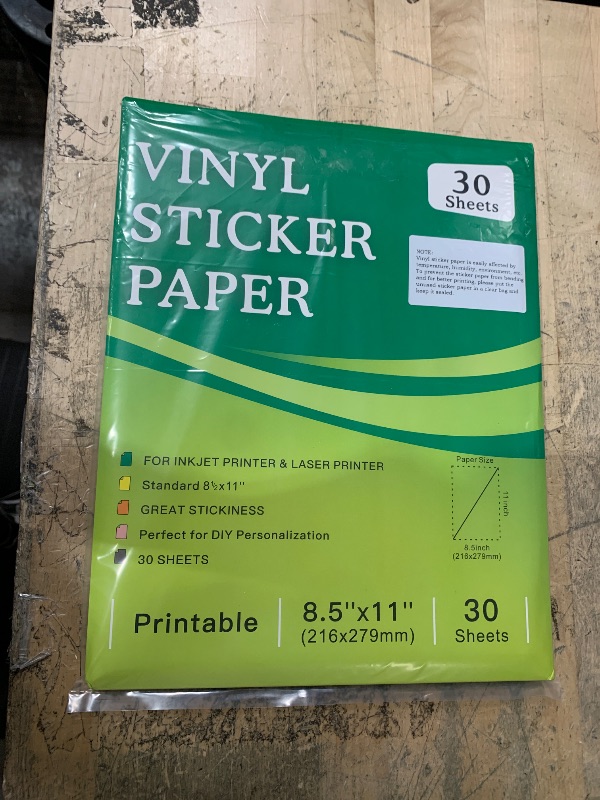 Photo 1 of 2Packs of 30 Sheets Premium Printable Vinyl Sticker Paper for Inkjet Printers, Matte White 8.5x11" Inkjet Vinyl Sticker Paper Waterproof, Dries Quickly, Vivid Colors, Tear Resistant, Great for Cutting Machines