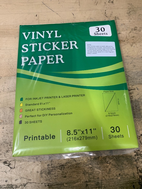 Photo 1 of 30 Sheets Premium Printable Vinyl Sticker Paper for Inkjet Printers, Matte White 8.5x11" Inkjet Vinyl Sticker Paper Waterproof, Dries Quickly, Vivid Colors, Tear Resistant, Great for Cutting Machines