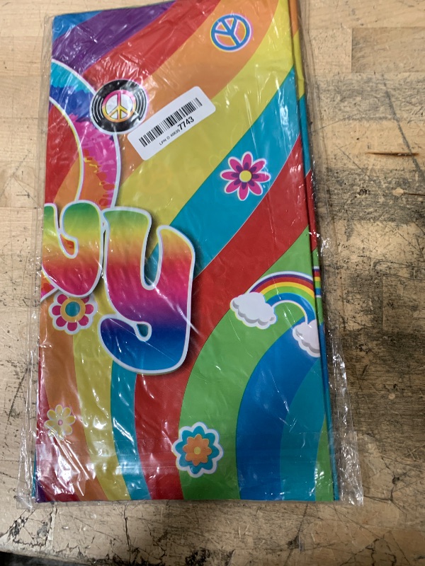 Photo 1 of 3 Pieces Plastic Groovy Tablecloths Retro Hippie Table Covers for Rectangle Table, Disposable Rainbow Party Decorations for 60s 70s Boho Themed Birthday Baby Shower Carnival Party (Tie Dye Style)