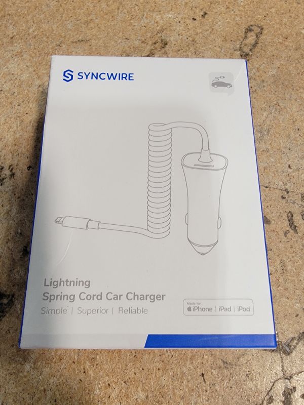 Photo 1 of [Apple MFi Certified] Syncwire iPhone Car Charger 32W Super Fast Car Phone Charger Cigarette Lighter USB Car Adapter with Build-in 5FT Coiled Lightning Cable for Apple iPhone 14/13/12/11/XR/Max, iPad