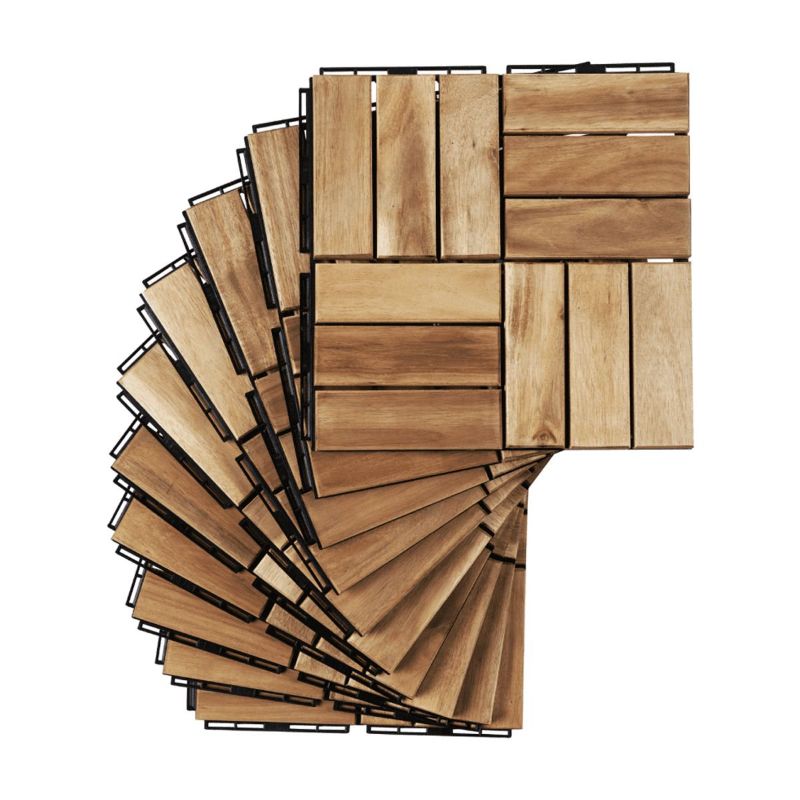 Photo 1 of 10 pcs Premium Acacia Wood Interlocking Decking Tiles – 12x12x0.9in Weatherproof Patio Flooring Outdoor – Interlocking Deck Tiles for Balcony, Backyar & Poolside, All-Weather Use (Golden Teak Finish)