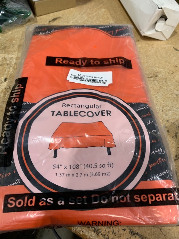 Photo 1 of 5 Pack Premium Orange Plastic Tablecloth - 108 x 54 in. Disposable Rectangle Plastic Table Cloth - Decorative Rectangle Table Cover Smooth Tablecloth - Disposable Table Cloths For Parties, Weddings.