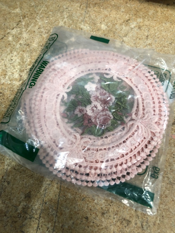 Photo 1 of 4.5'' 8pk Vintage Lace Pink Coasters, Round Embroidery Cloth Coasters for Drinks, Small Crochet doilies for Crafts, Cups, Table Decoration (Peach)