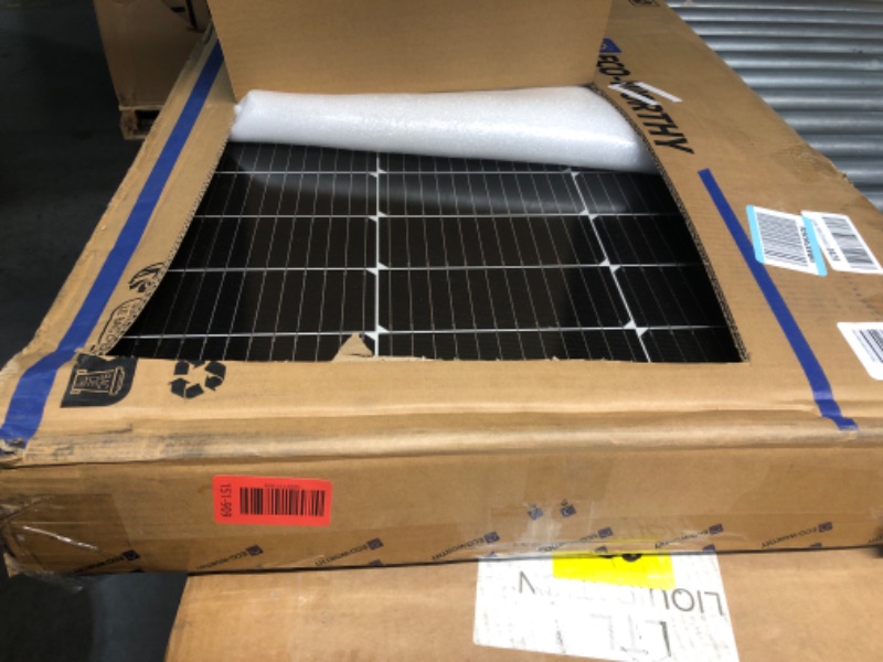 Photo 1 of ***DAMAGED - SEE PICTURES - UNABLE TO TEST***
Eco-Worthy 100W 12V Monocrystalline Rigid Solar Panels, 2 Pack (ECOM100W)