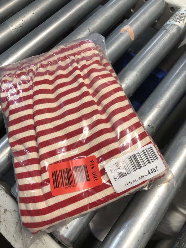 Photo 1 of EVALESS Wide Leg Pants for Women Ribbed Knit Drawstring Elastic Waist Cute Loose Fited Sweatpants Trousers with Pockets Petite Red and White Striped Small