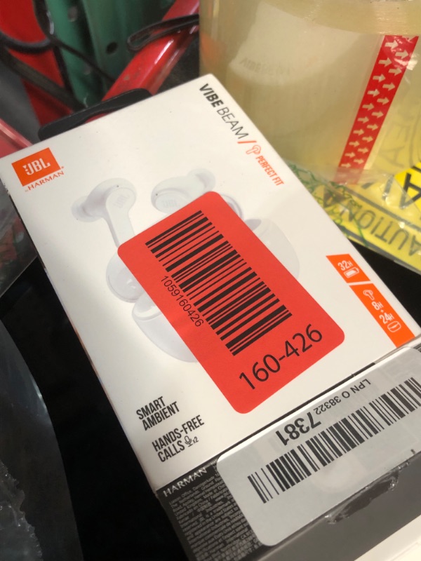Photo 1 of (right side damaged) JBL Vibe Beam - True Wireless JBL Deep Bass Sound Earbuds, Bluetooth 5.2, Water & Dust Resistant, Hands-free call with VoiceAware, Up to 32 hours of battery life (White)
