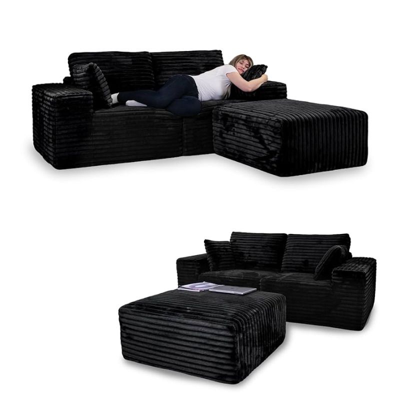 Photo 1 of ***STOCK PHOTO FOR REFERENCE ONLY*** 85" Boneless Couch , Cloud Sofa Modular Sectional Small L-Shaped Sofa, Memory Foam Couch, Upholstered Couches for Living Room & Bedroom, No Assembly, Plush Corduroy (Black)