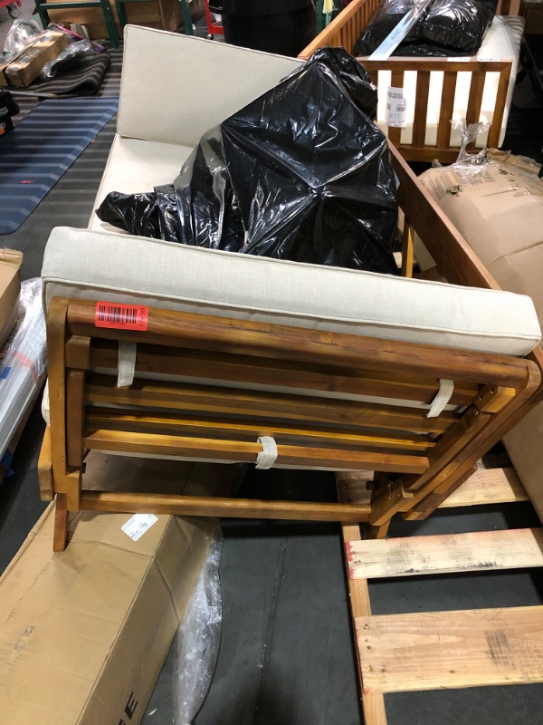 Photo 1 of ***TRUCK/TRAILER PICKUP ONLY*** Merax Outdoor Patio Daybed Sofa,3-Seat Sofa with Foldable Arm 4 Back Pillows,Teak Acacia Wood Frame Beige Removable Cushion,Teak+ Beige