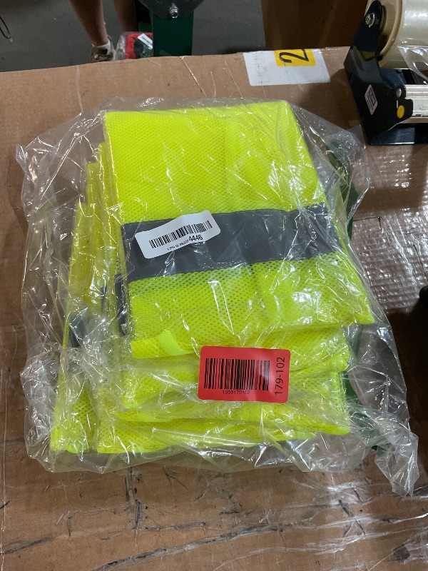 Photo 1 of (PARTIAL SET) (BAGGED) PeerBasics Safety Vests 10 Pack - Yellow Reflective High Visibility, Hi Vis Silver Strip, Men Women, Work, Cycling, Runner, Surveyor, Volunteer, Crossing Guard, Road, Construction, Neon (Mesh, 10)