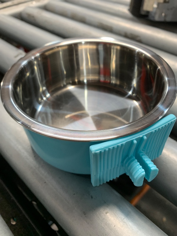 Photo 1 of (used) Mechpia 2 Pieces Crate Dog Bowl, Removable Stainless Steel Pet Kennel Hanging Food Water Feeder Bowl Cage Coop 