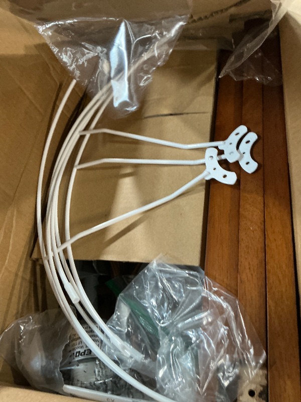 Photo 1 of (PARTS) (NOT COMPLETE) LEPOWER Wood Tripod Floor Lamp, Mid Century Standing Lamp, Modern Design Studying Light for Living Room, Bedroom, Study Room and Office, Flaxen Linen Shade with E26 Base Brown