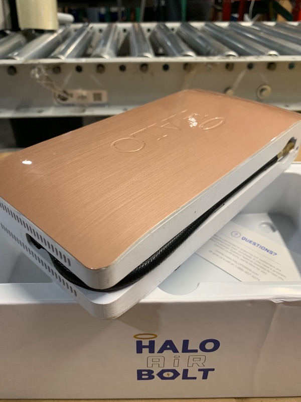 Photo 1 of ***(PARTS ONLY/ MAJOR DAMAGE/ NON FUNCTIONAL)***HALO Bolt Air 58830 Portable Car Battery Jump Starter | 100 PSI Air Compressor, 58.8Wh USB Power Bank, Emergency Floodlight & Charger, Jump Cars SUVs & Trucks, Inflate Tires, TSA Approved — Rose Gold