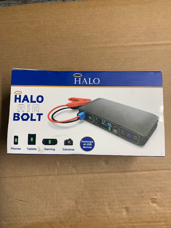 Photo 1 of ***(PARTS ONLY/ MAJOR DAMAGE/ NON FUNCTIONAL)***HALO Bolt Air 58830 Portable Car Battery Jump Starter | 100 PSI Air Compressor, 58.8Wh USB Power Bank, Emergency Floodlight & Charger, Jump Cars SUVs & Trucks, Inflate Tires, TSA Approved — Rose Gold