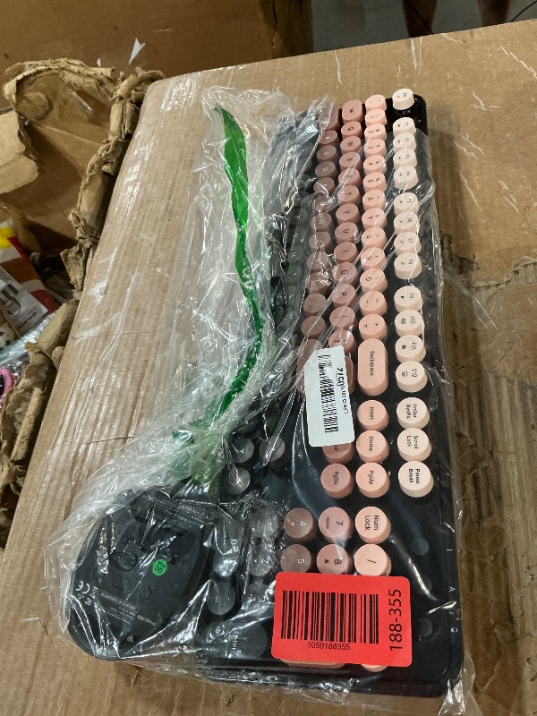 Photo 1 of ***(PARTS ONLY/ MAJOR DAMAGE/ NON FUNCTIONAL)***Nowlike Wireless Keyboard and Mouse Combo, Retro Typewriter Keyboard with Round Keycaps, Full-Size Ergonomic, Aurora Red, Ideal for Windows PC, Home, Office, and College