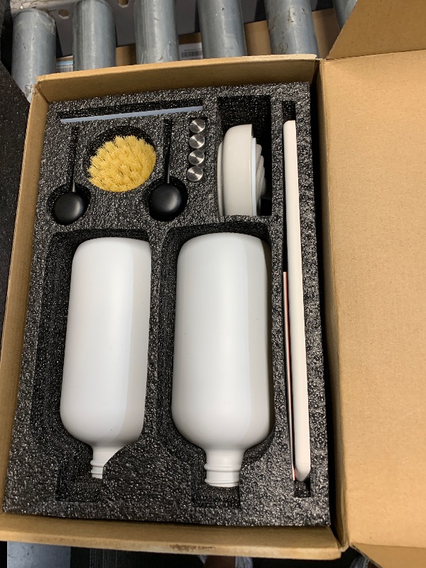 Photo 1 of [Luxury] Kitchen Soap Dispenser Set - 16OZ White Glass Bottle, Stainless Steel Pump, Instant Dry Tray, Waterproof Labels, Non-Slip Silicone Pad, and Dish Brush | Upgrade for Your Kitchen and Bathroom