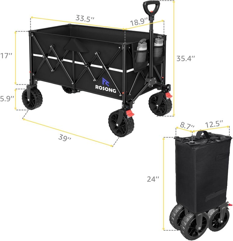 Photo 1 of (USED/FAIR) ROSONG Collapsible Wagon Cart with Wheels Foldable - Folding Utility Heavy Duty Wagons Carts for Grocery Sports Garden Shopping Camping