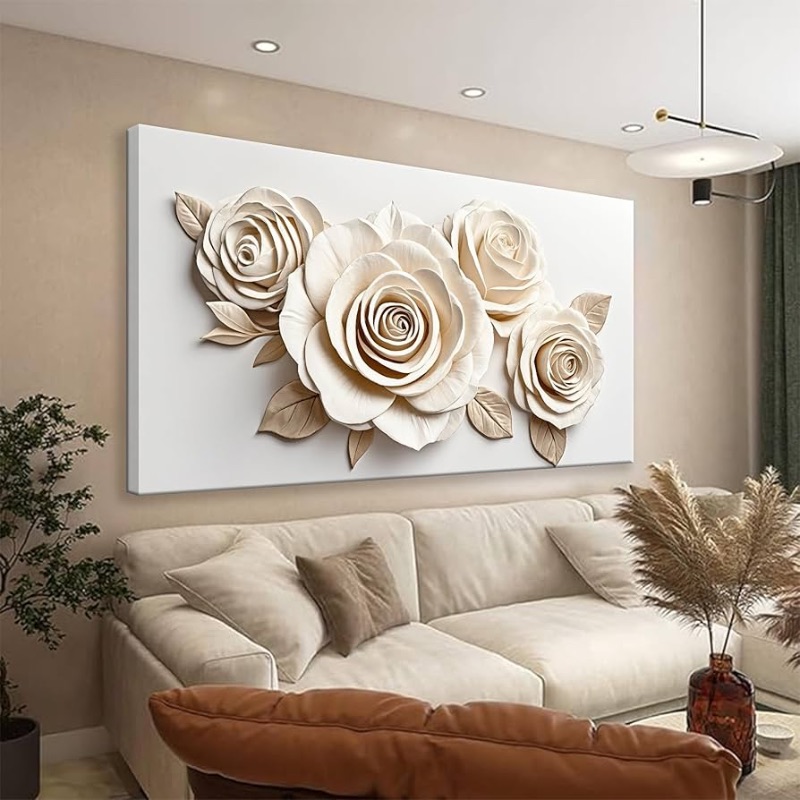 Photo 1 of ***(MINOR DAMAGE/ SEE NOTES FOR DETAILS)***Canvas White Wall Art Living Room Home Wall Decor Modern Canvas Art Wall Decor 29x58 Inches Large Flower Wall Art Elegant Picture For Bedroom Hotel Office Artwork