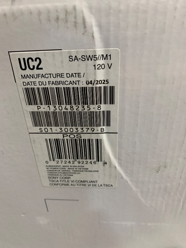 Photo 1 of (used) Sony SA-SW5 Wireless Subwoofer for BRAVIA THEATER (BAR 9, BAR 8, QUAD), HT-A9/A7000/A5000/A3000/S2000 and STR-AN1000