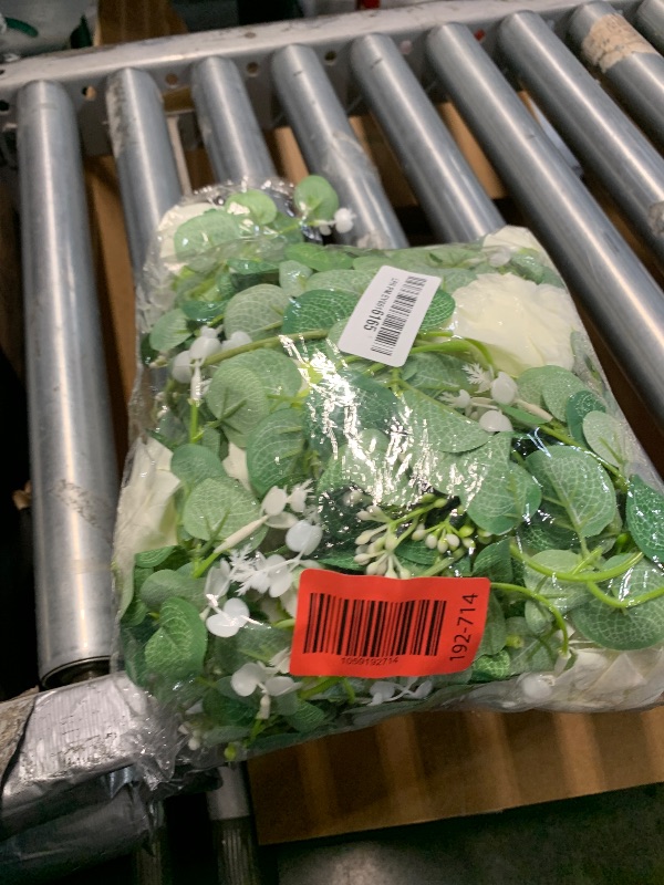 Photo 1 of **LIGHTS NOT INCLUDED** Dolicer 2Pcs 13Ft Artificial Eucalyptus Garlands with Flowers - 8 Roses, Faux Floral Greenery Garlands with 13Ft String Lights Fake Flower Vines for Wedding Table Centerpieces Arch Party Decor (White)