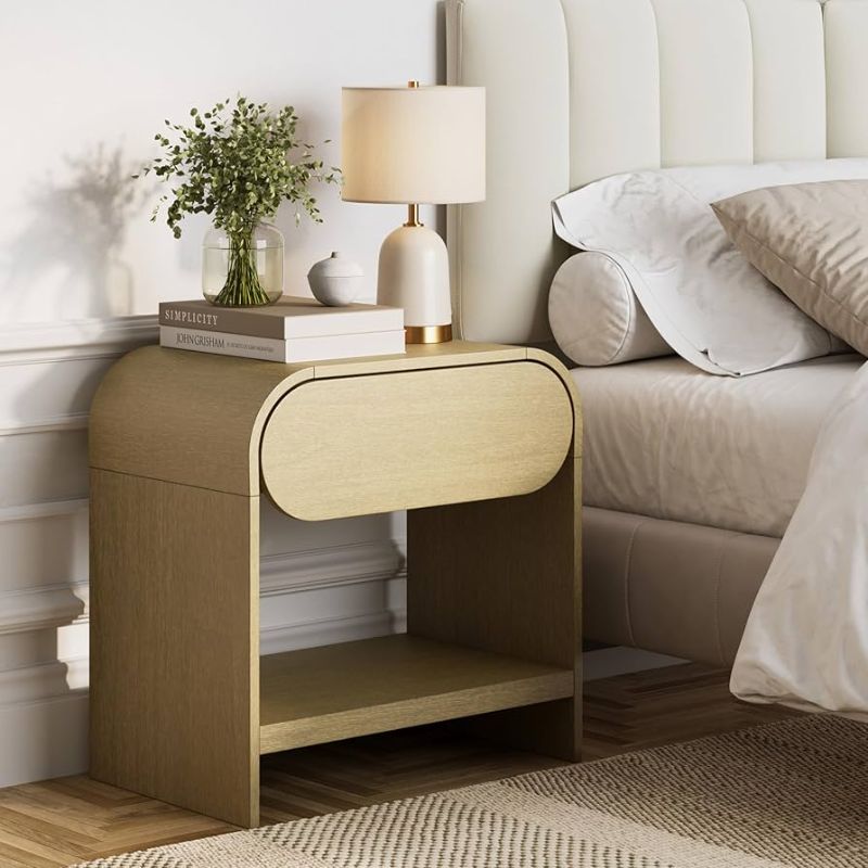 Photo 1 of **SEE NOTES** Nathan James Iris Mid-Century Modern Nightstand with Drawer, Wooden Bedside Table for Bedroom or Living Room with Rounded Silhouette