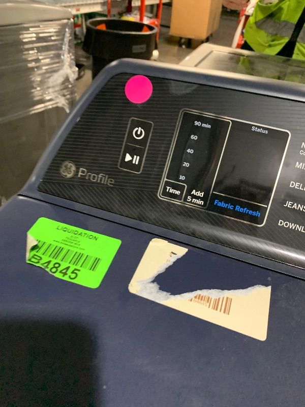 Photo 1 of ***DAMAGED - SEE NOTES/PICTURES***
**sell for parts**
27 INCH SMART ELECTRIC DRYER WITH 7.3 CU.FT. CAPACITY, FABRIC REFRESH, TANGLE CONTROL, STEAM CYCLE, SANITIZE CYCLE, MY CYCLE, QUICK DRY, SENSOR DRY, ECO DRY, AND ENERGY STAR QUALIFIED: SAPPHIRE BLUE
C