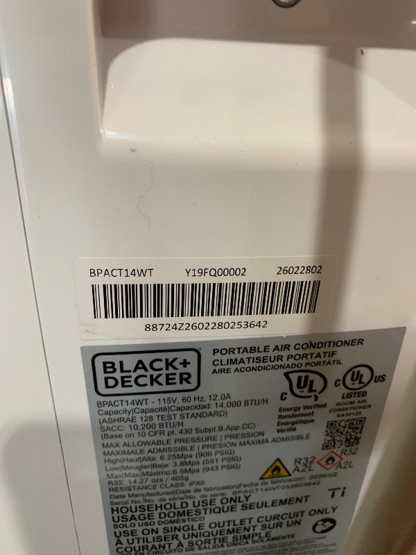 Photo 1 of ***ONLY INCLUDES REMOTE*** BLACK+DECKER Smart Portable Air Conditioner, 14,000 BTU, BPACT14WT, White
***ALLOW UPRIGHT FOR 24 Hrs BEFORE USE***