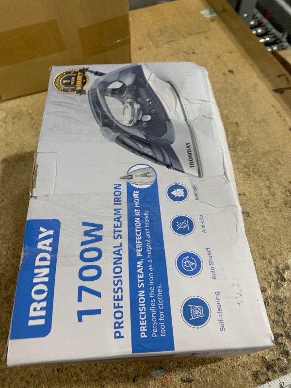 Photo 1 of **UNKNOWN DAMAGES** IRONDAY Steam Iron for Clothes Rapid Heating, 1700W Iron Burst of Steam, Non-Stick Ceramic Soleplate, Auto shutoff, Anti-Drip, Self-Cleaning, 10.14oz Water Tank Ironing Clothes for All Fabrics, Grey