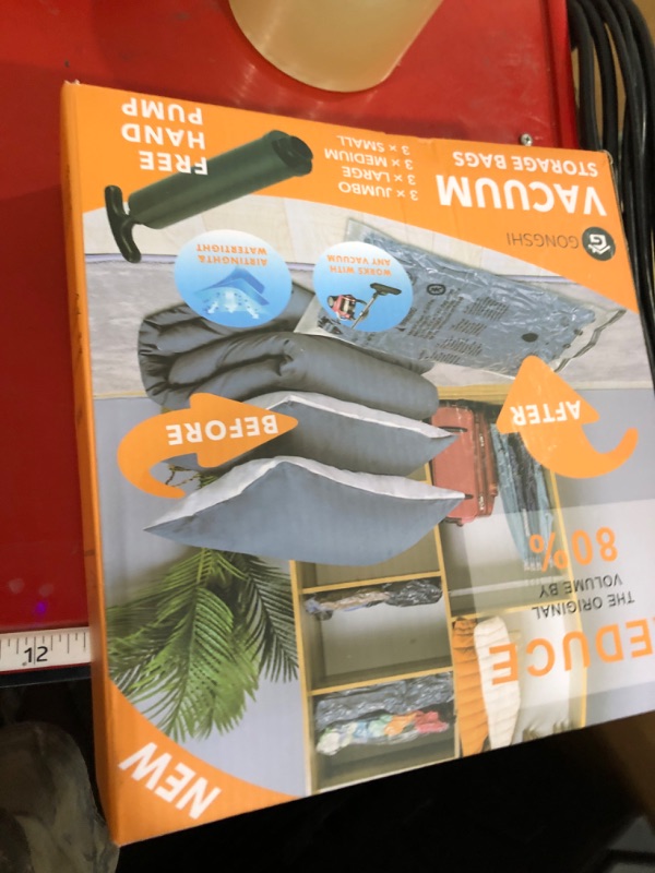 Photo 1 of 12 Pack Vacuum Storage Bags (3 Jumbo, 3 Large, 3 Medium, 3 Small),Plastic Packaging Bags,Space Saver Sealer Compression Bags with Travel Hand Pump for Blankets, Comforters, Pillows, Clothes Storage