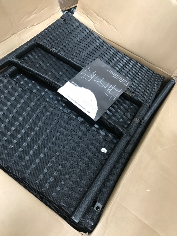 Photo 1 of ***MISSING HARDWARE***DUMOS Patio Furniture Set 3 Pieces, Outdoor Wicker Furniture with Coffee Table, Modern Rattan Patio Chairs Conversation Sets with Sofa for Garden, Terrace, Porch, Balconies, Lawns(Black and Beige)