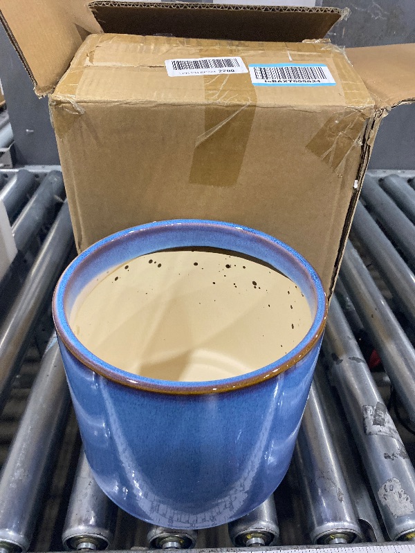 Photo 1 of (MISSING SAUCER) LITUDISO 8 Inch Ceramic Plant Pots for Indoor Plants - Heavy Duty Modern Flower Pot with Drainage Hole & Saucer, Soil Retention Mesh, Blue Glazed Home Decor