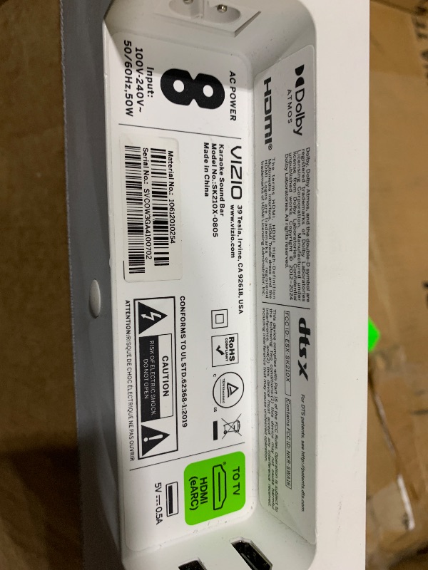 Photo 1 of **************Missing cables & microphones****************
VIZIO MicMe 2.1 Karaoke Soundbar, 2 Wireless Microphones, Wireless Subwoofer w/Dolby Atmos, DTS:X, Bluetooth Speaker, QuickFit™ Compatible — SK210X-0805 (New)